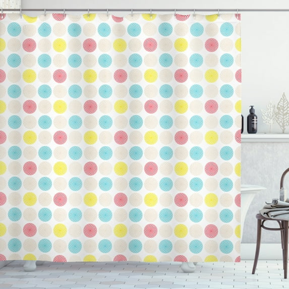 Geometric Shower Curtain, Whirlpool Form Colorful Circles in Symmetrical Order Vibrant Colored Funky Design, Fabric Bathroom Set with Hooks, 69W X 84L Inches Extra Long, Multicolor, by Ambesonne