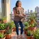 thumbnail image 3 of Blusas de mujer de tallas grandes Agnes Orinda, con cuello redondo, floral, con lazo en la cintura, mangas cortas acampanadas, 4X, negro y naranja, 3 of 8