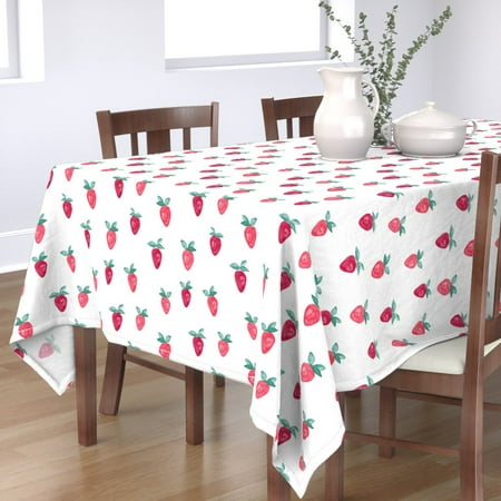 

Cotton Sateen Tablecloth 70 x 144 - Watercolor Strawberry Whimsical Fruit Summer Large Bold Print Custom Table Linens by Spoonflower