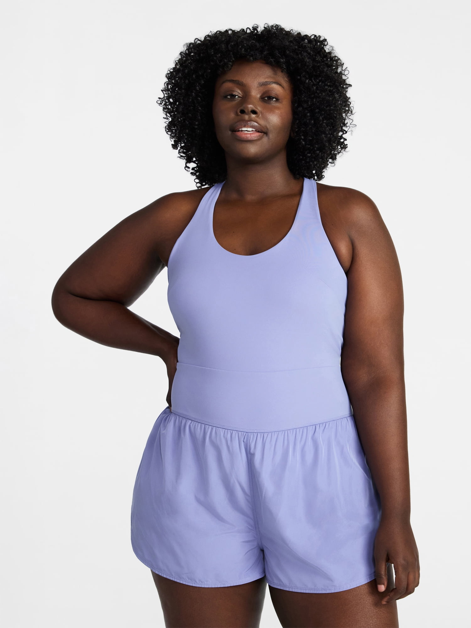 Avia Women's Cross Back Active Buttersoft Romper, Sizes XS-4X