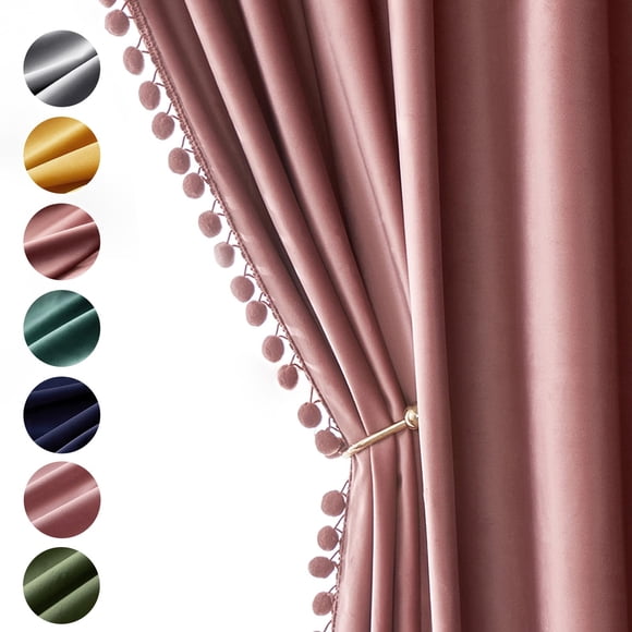 MIULEE Rideaux en Velours Rose Sec à Pompons pour Chambre/salon Occultants Thermiques Isolants 84 Pouces de Long