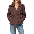 thumbnail image 3 of cocolona Cropped Trench Coat for Women Long Sleeve Collared Solid Color Waist Jacket Lined Trendy Casual Fall Tops, 3 of 7