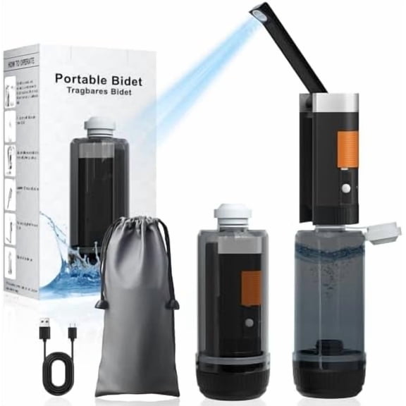 Portable Bidet for Travel, 400ml Rechargeable Handheld Bidet Sprayer with 530ml/min & 680ml/min Dual Modes, 1100mAh USB-C Battery for Women Men Personal Hygiene