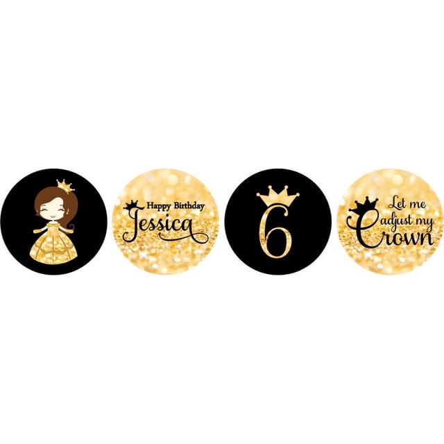 Darling Souvenir 190 Pcs Princess 6th Birthday Custom Stickers chocolate Candy Labels-Glitter Gold & Black