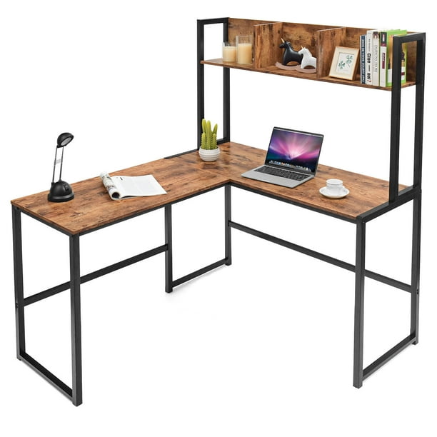 Costway Industrial L Shaped Desk W Hutch Bookshelf 55 Corner