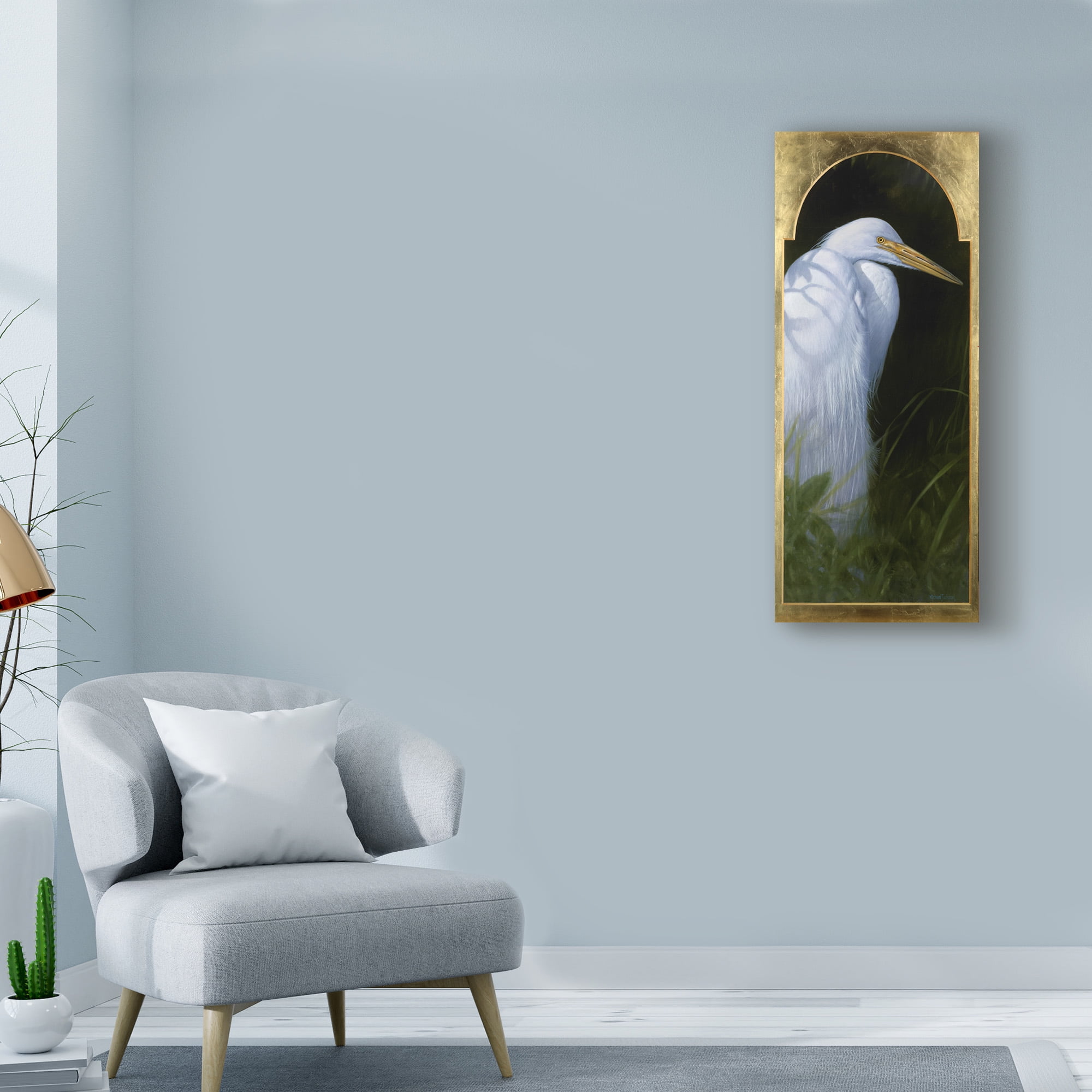 Trademark Fine Art 'Gold Frame Egret' Canvas Art by Michael Jackson