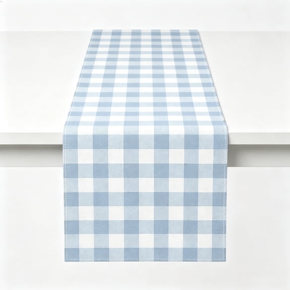 Gingham Table Runner Blue White Checkered for Party 13 × 108 Inch