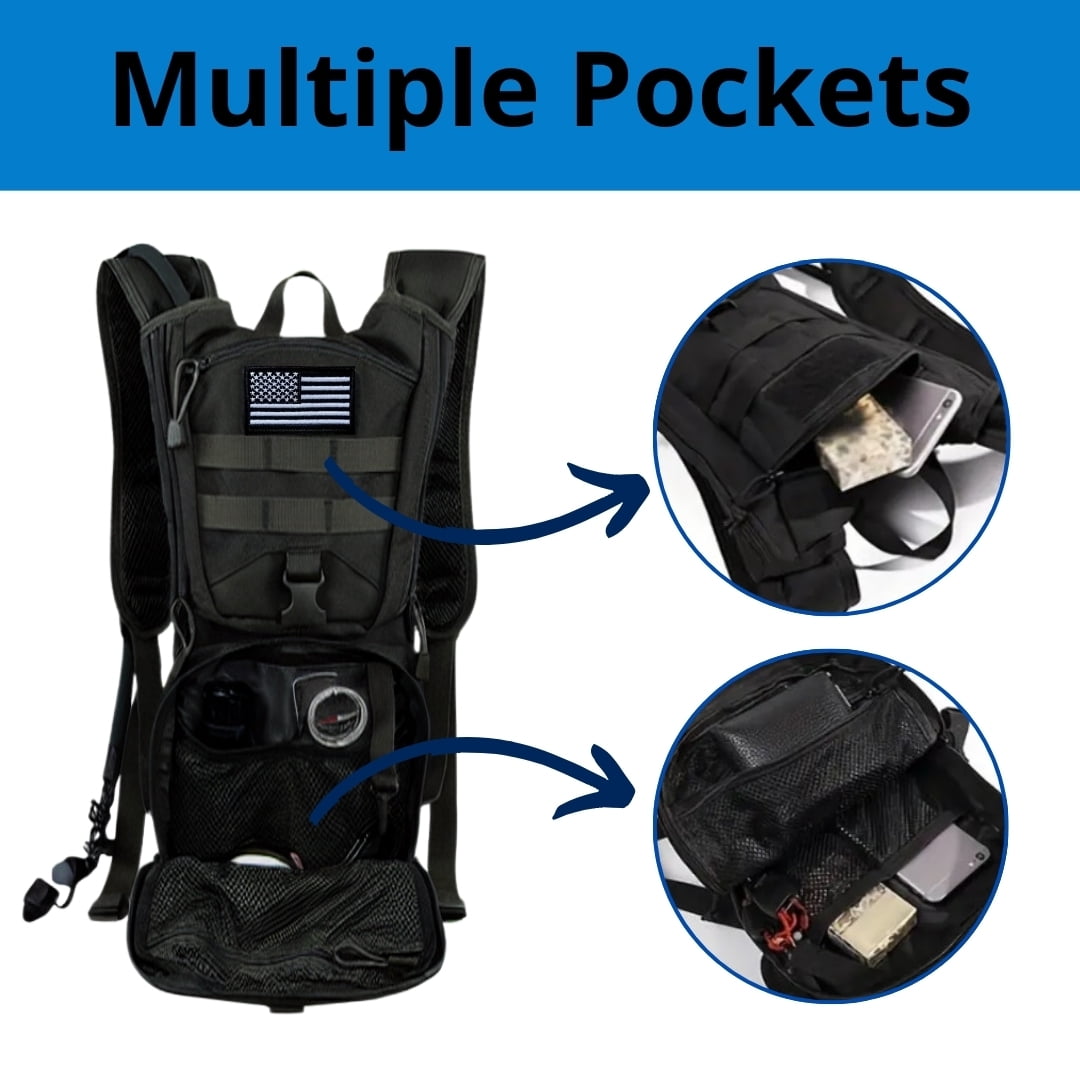 GETORIUM Tactical Hydration Backpack with 3L Water Bladder, MOLLE System - Khaki