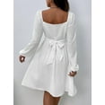 thumbnail image 5 of SEARIPE Women's Long Sleeve Plain Square Neck Ruched High Waist Dress Lace-up Casual Elegant Midi Dresses White S, 5 of 5