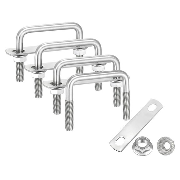 Uxcell 4 Set M8 2 Inch Inner Wide Square U Bolts, 2 Inch Length 304 Stainless Steel U-Bolts with Flange Hexagon Nuts, Frame Plates for Trailer, Automotive, (50mm W x 50mm L)
