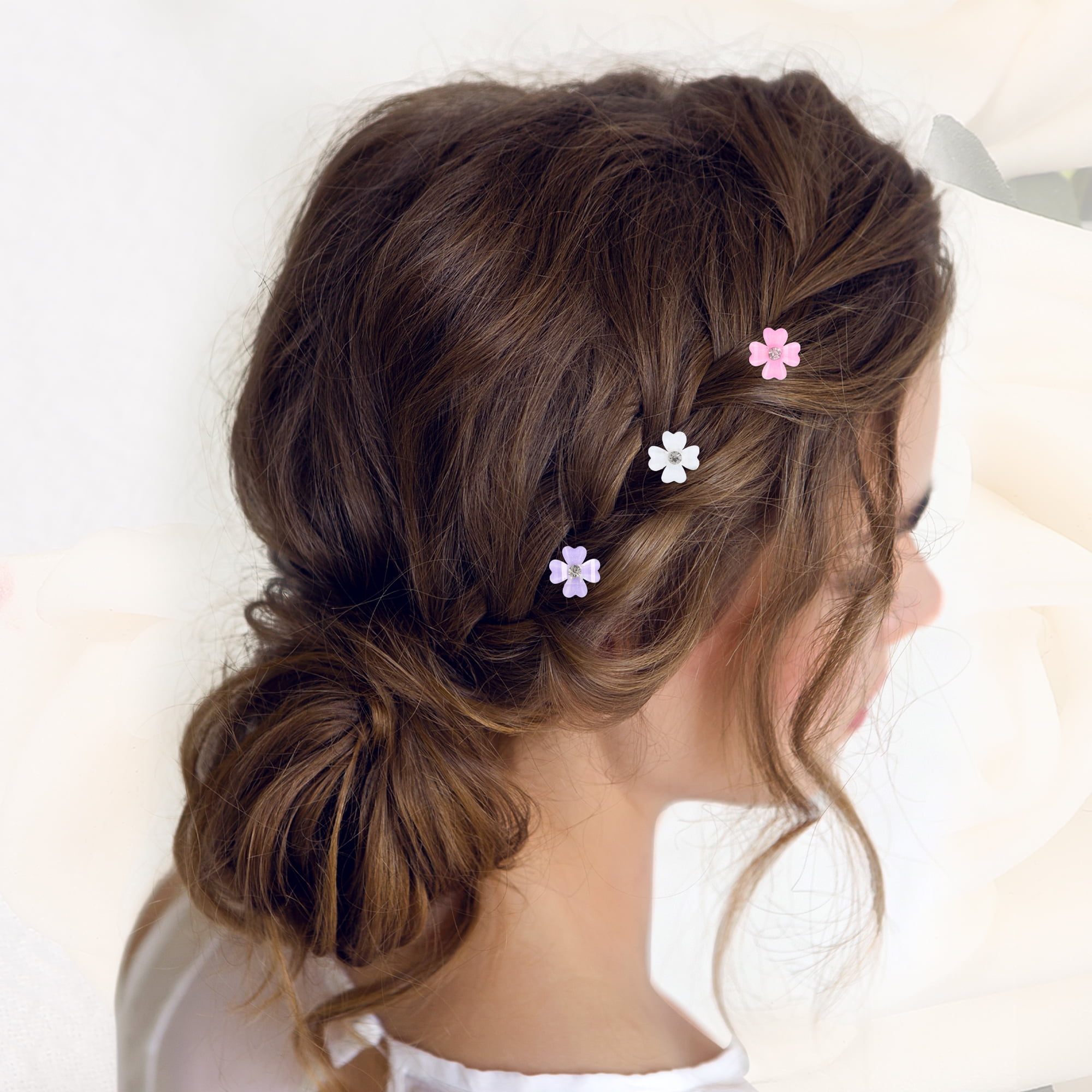 Unique Bargains 20Pcs Small Flower Rhinestone Hair Clips Pink White Blue Purple