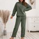 thumbnail image 2 of Conjunto de jersey de felpa de invierno para mujer: top de manga larga y pantalones de 2 piezas, pijama de punto de color liso (tallas asiáticas), 2 of 7