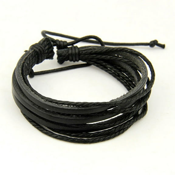 Ayyufe Men Vintage Braided Leather Stainless Steel Cuff Bangle Bracelet Wristband