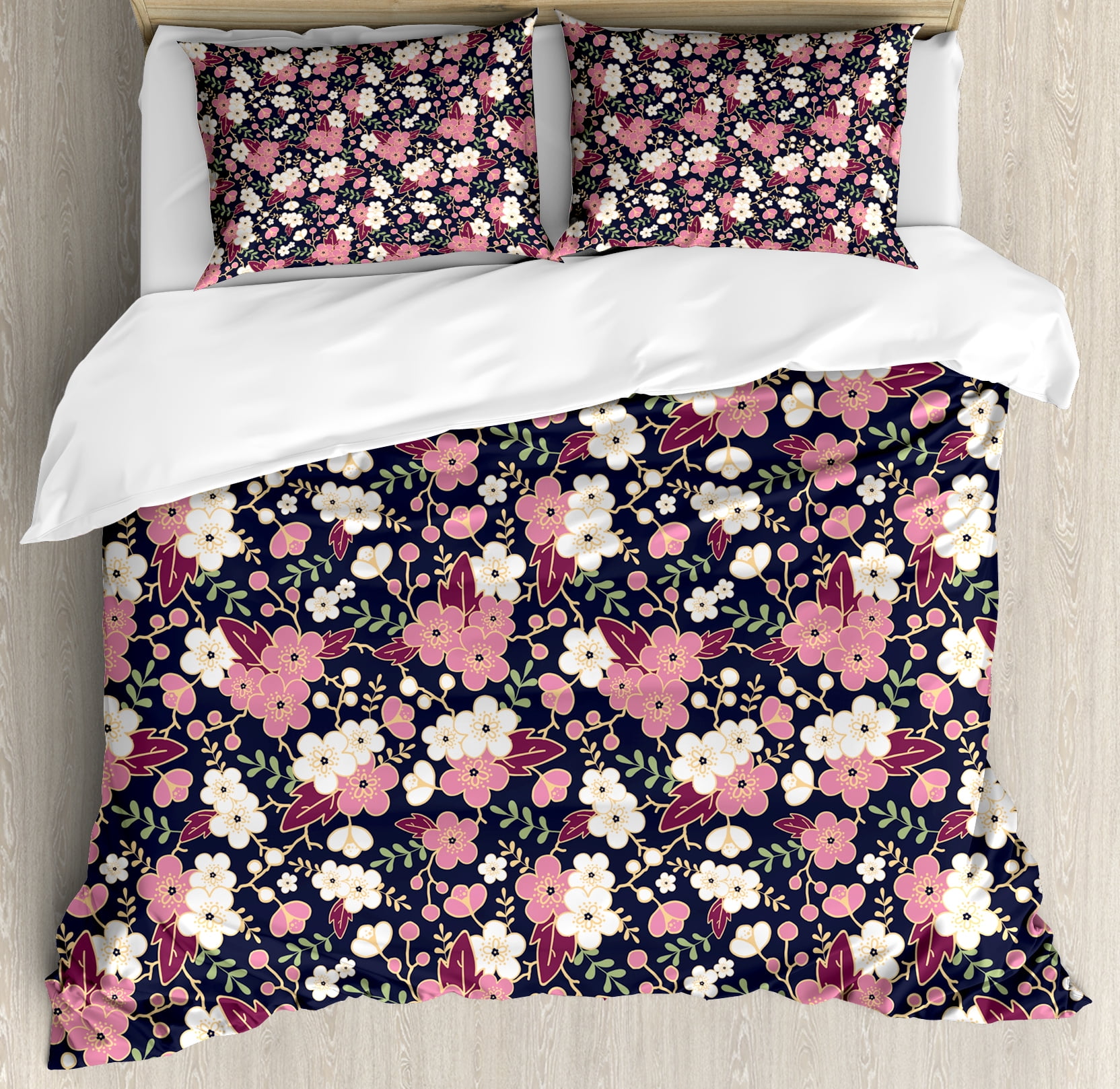 Japanese Queen Size Duvet Cover Set Soft Spring Night Garden