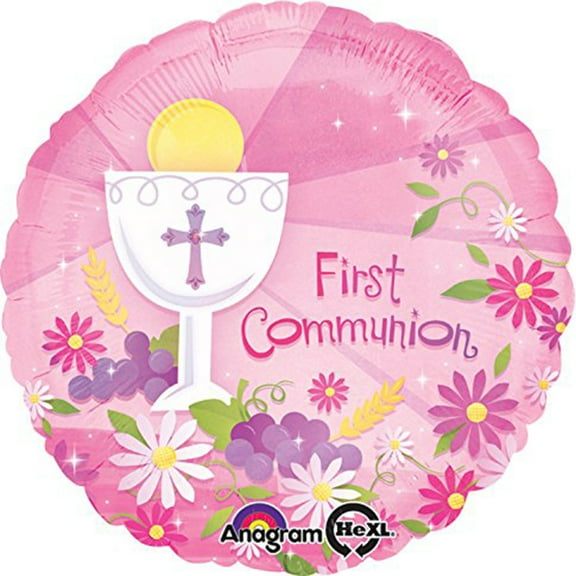 18" First Communion Glass and Wine Theme Pink Foil Balloon ( 2 Balloons)