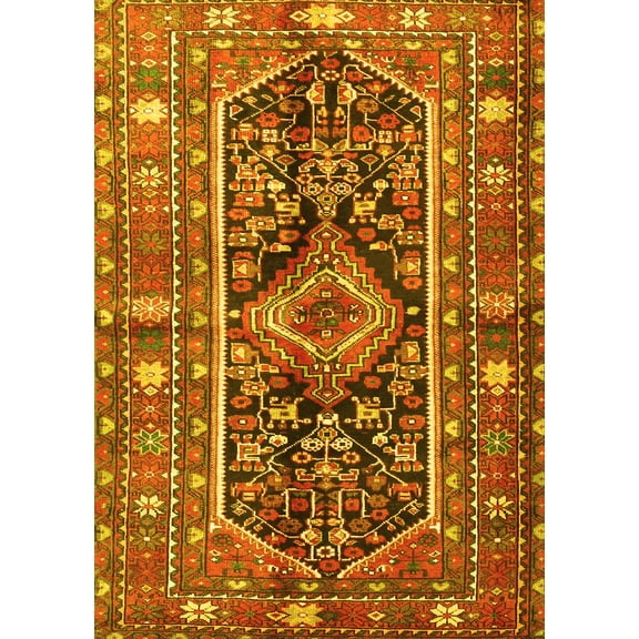 Ahgly Company Machine Washable Indoor Rectangle Persian Yellow Traditional Area Rugs, 5' x 7'