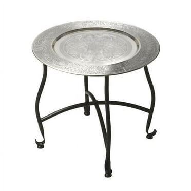 HomeRoots 488905 14 x 16 x 16 in. Black & Silver Aluminum Round End Table