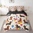 thumbnail image 2 of Manfei Kawaii Brown Dachshund Bedding Comforter Set 7 Pieces for Kids, Summer Beach Party Full Bedding Set, Cartoon Rocket Reversible Fitted Sheet Flat Sheet, Luxury Bedroom Decor, 2 of 7