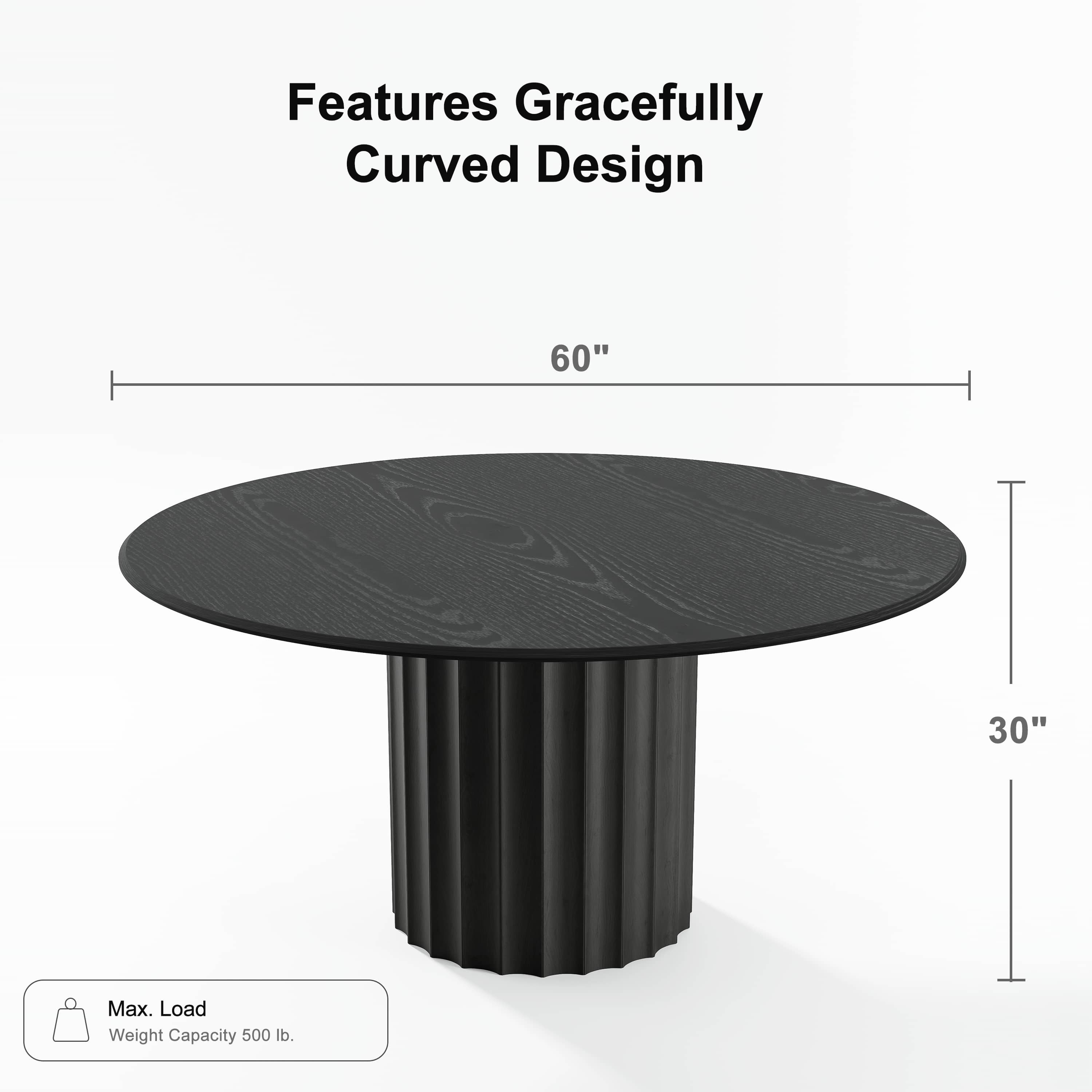 MAYEERTY 60" Round Dining Tables, Mid-Century Dining Table for Dining Room Kitchen, Black