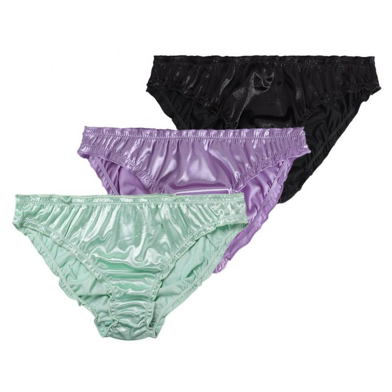 Women's Frill Trim Satin Underwear Briefs Panty Set 3 Pack 