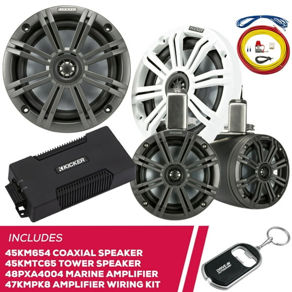 New Kicker 45KM654 6.5" Speakers, 45KMTC65 Speakers, 48PXA4004 Amp & Amp Wiring Kit