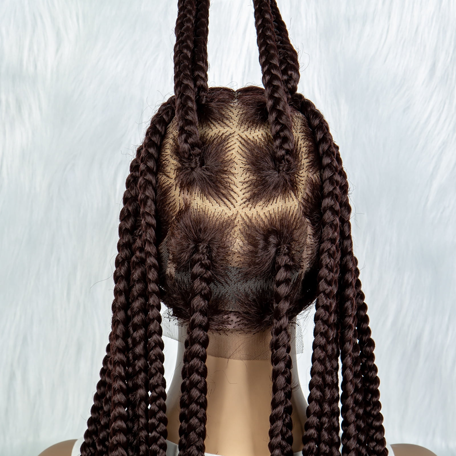 Full Lace Cornrow Braids Synthetic Lace Front Wig Dark Brown 36 Inches Big Square Knotless Box Braids Wig with Baby Hair Braided Wigs for Black Women