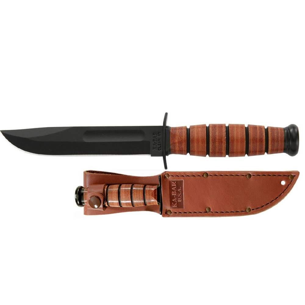 KaBar Short Fixed 5.25 in Black Blade Leather Handle