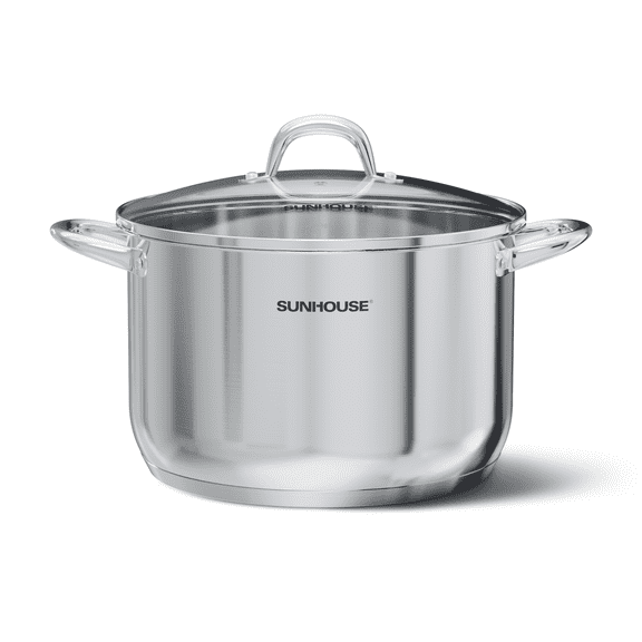 SUNHOUSE 12 Qt Stainless Steel Stock Pot with Lid, Large Stockpot Cookware with Measuring Markings for Cooking Steaming, Thick-Bottom & Induction Safe