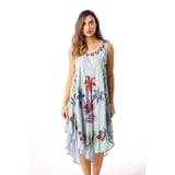 Riviera Sun Women's Floral Denim Sundress / Beach Cover Up - Lightweight Rayon Crepe, Sleeveless (Size 1X)