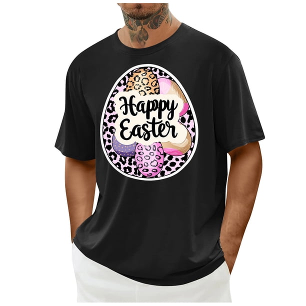 Camisa Casual de Cuello de la Tripulación de la Impresión de Pascua de Manga Corta de Verano Top Ligero de Poliéster para los Hombres, Camiseta de Manga Corta para el Uso Diario de Primavera Verano