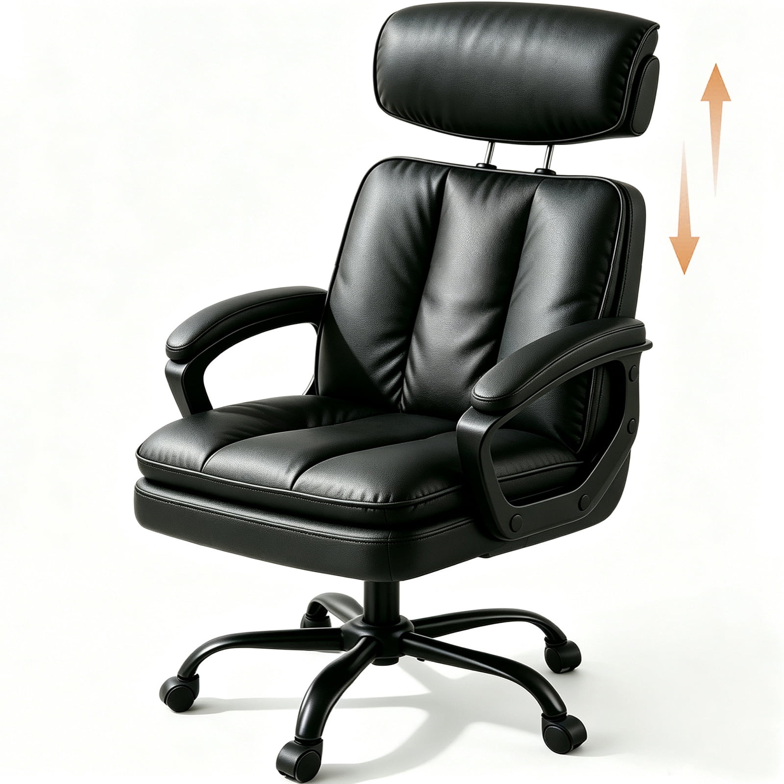 Patbrela Office Chair PU Leather Ergonomic Comfy Swivel Desk Chairs with 3-Position Adjustable Headrest, Black