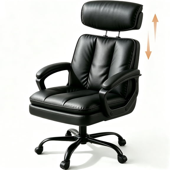 Patbrela Leather Office Chair, Big and Tall Office Chair with Adjustable Headrest, 400LBS Swivel Desk Chairs, Black