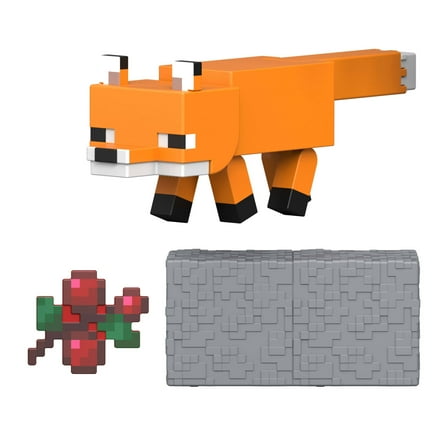 Minecraft Fox Action Figure & Accessory Set, 3.25-inch Scale Collectible Toy with Building Piece