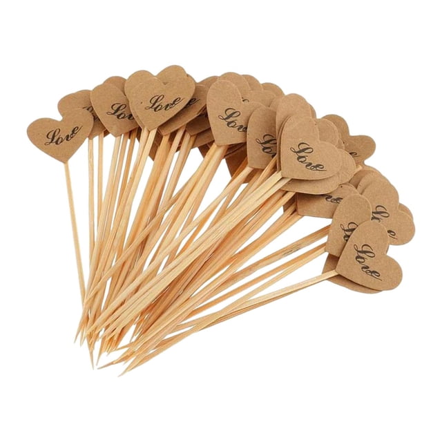50 Uds. de adornos de papel Kraft para cupcakes, selecciones de corazón para cupcakes, adornos rústicos para pasteles, adornos para postres para fiest