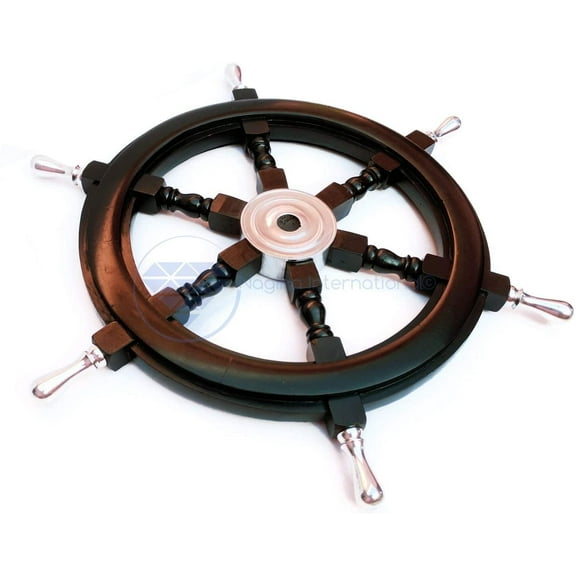 Nagina International Nautical Handcrafted Wooden Ship Wheel - Home Wall Decor 42 Inches, Black (Aluminium Hub & Handle)