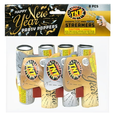 TNT Fireworks, New Year’s Party Box, 3-Pack, Party Poppers and Hats, Gold and Silver, Novelty Box, Party Poppers, New Year’s Party Items