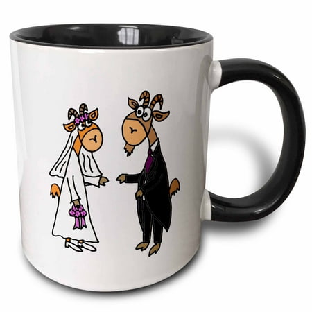 3drose Funny Bride And Groom Goat Wedding Cartoon Two Tone Black