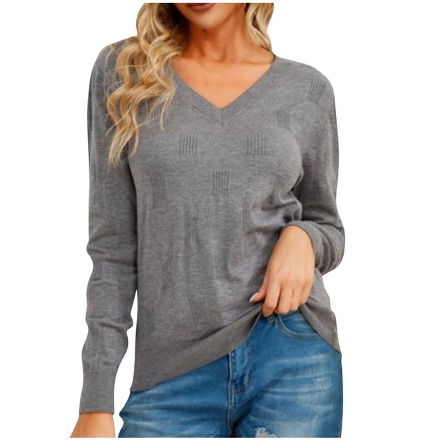 Cameland Chandails pour Femmes Col en V Chandail Manches Longues Tricoté Confortable Chic Décontracté Mode pour Printemps Automne Hiver