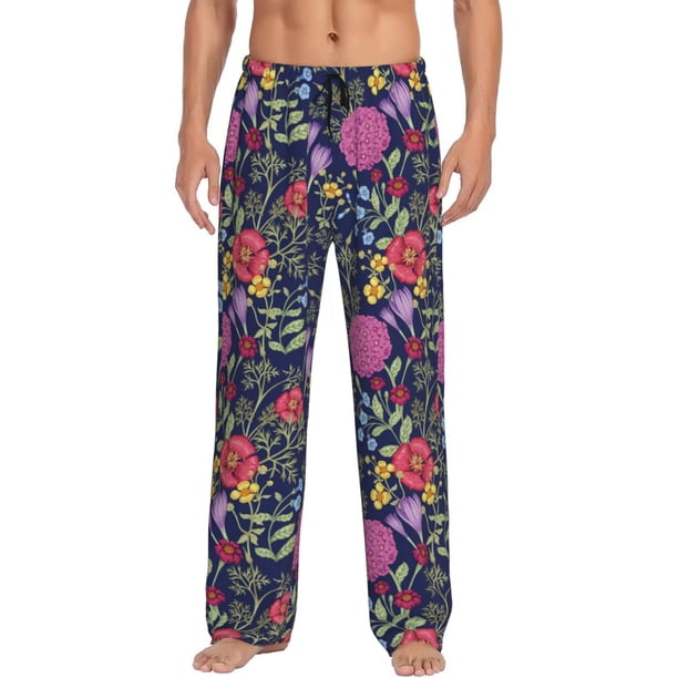 Balery Floral Pantalones de pijama para hombre, pijama ultraligero, pantalón de descanso-Small