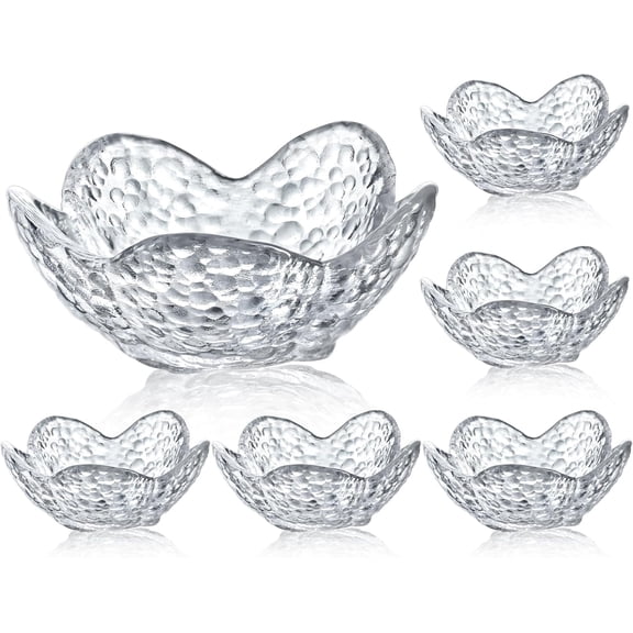 Mini Glass Bowls, Flower Shaped Prep Bowl, Dishwasher Safe, Pinch Bowls for Dipping Spices Sauce, Stackable, 1.5 oz, Set of 6, (Clear)