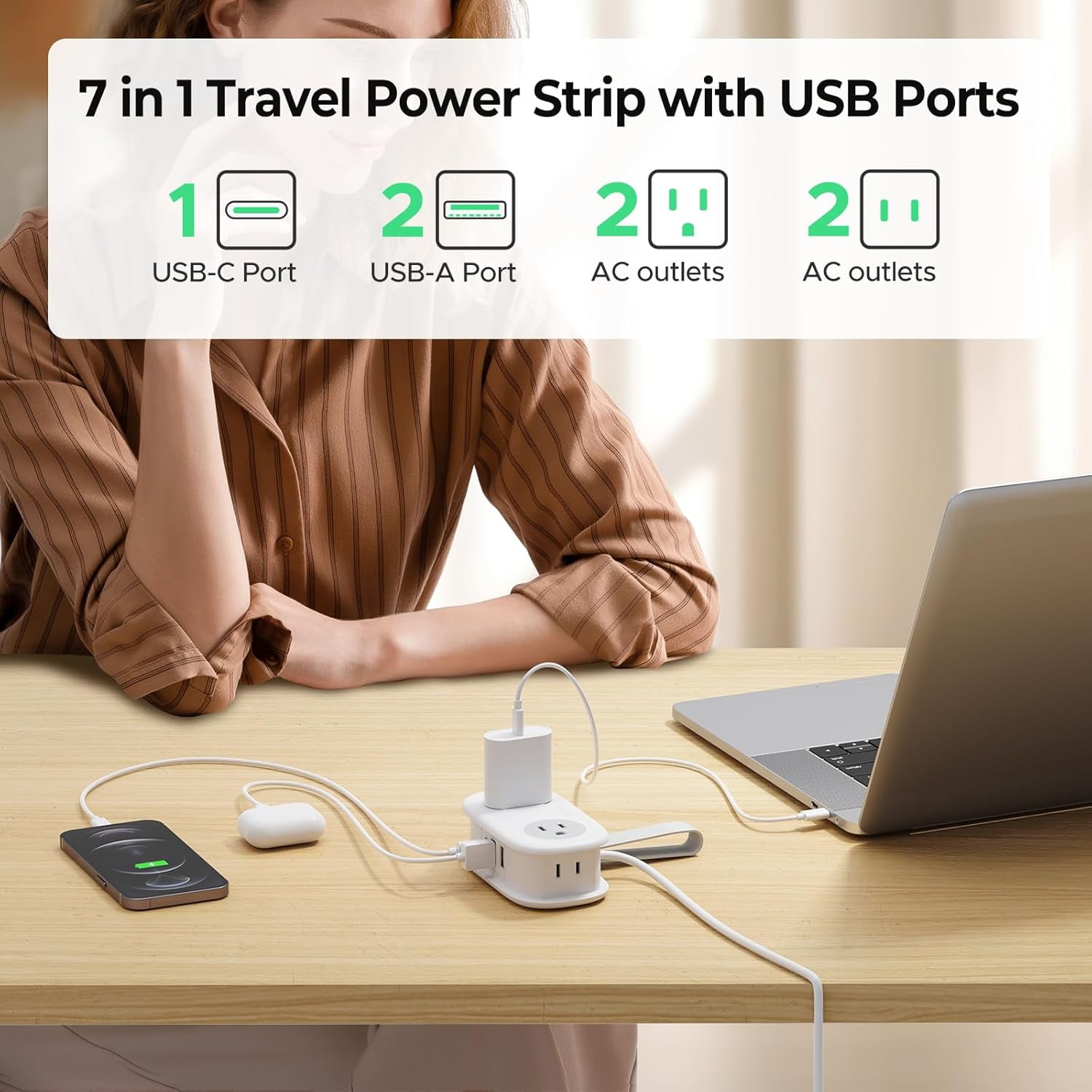 SONGAUN Travel Power Strip, 4 Outlets 3 USB Ports (1 USB C) with 4FT Wrapped Short Extension Cord, Compact Power Strip for Hotel Travel Essentials Cruise Approved-AP3