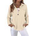 thumbnail image 2 of Button Down Shirts for Women Loose Fit Long Sleeve Polo Shirts Lightweight Waffle Knit Tops with Pocket Beige 2XL, 2 of 4