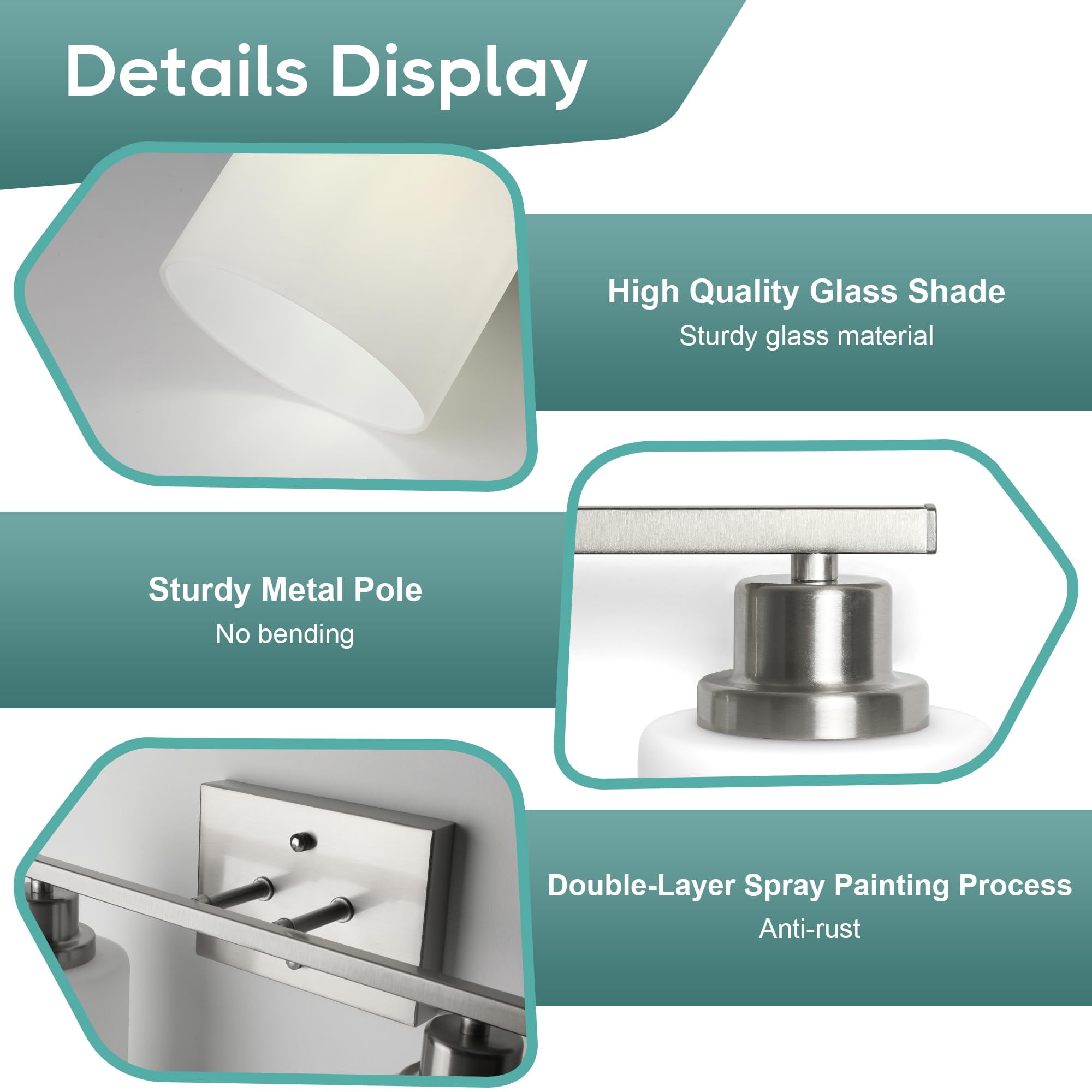 Bathroom Light Fixtures  2-light Vanity Over Mirror Brushed Nickel Wall Sconces With Milky White Frosted Glass Shades Lamp For Living Room Bedroom E26 Base(bulbs Not Included)