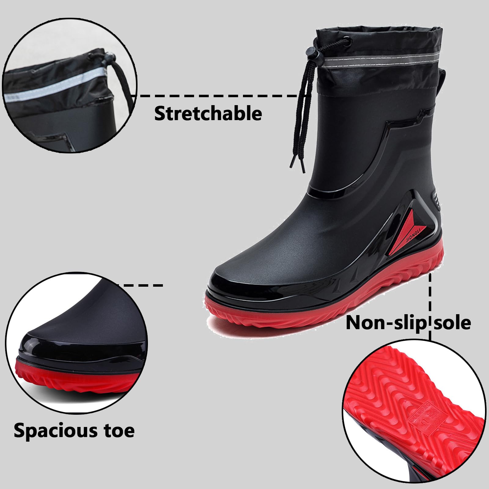 AUXDIQ Men Rain Boots Outdoor Garden Boots Waterproof Ankle Rain Shoes