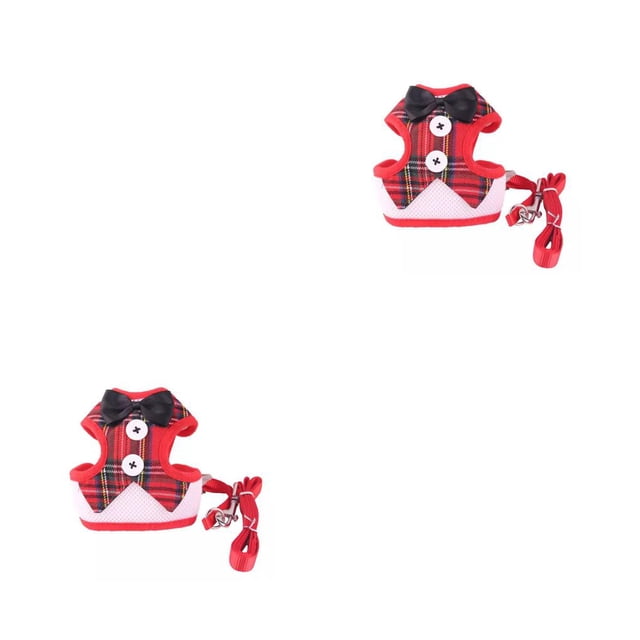 Methold conjunto de correa de arnés de cachorro a prueba de escape corbatín de boda traje transpirable cable de transporte ajustable chaleco Cuadrícula roja/M 2Conjunto