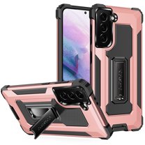Samsung Galaxy S21 FE Case, Rosebono Hybrid Slim Colorful Armor Shockproof Impact Resistant Protective Cover Case With Kickstand For Samsung Galaxy S21 FE (Rose Gold)