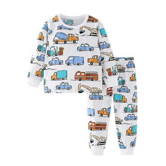 MEZZALL Boys Outfits Set Toddler Kids Cartoon Excavator Truck Print Hoodie And Pants 2 Piece Outfits For Daily Wear Autumn Winter Soft Clothing