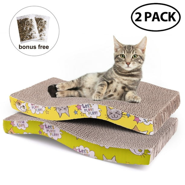2PCS Cat Scratcher Cardboard with Catnip, Recycle Corrugated Scratching