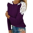 thumbnail image 2 of GaThRRgYP Tops for Women Trendy,Womens Tops Summer and Spring,Women's Fall Casual Long Sleeve Blouse Round Neck Lace Tops T-Shirt Purple S, 2 of 5