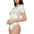 thumbnail image 2 of KLL Women 's Crew Neck Bodysuit Jumpsuits Flower Rabbit Print Short onesies Stretch T Shirts, 2 of 7